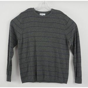 NWOT Calibrate‎ Men's Large Gray Purple Striped Knit Cotton Viscose Crew Sweater